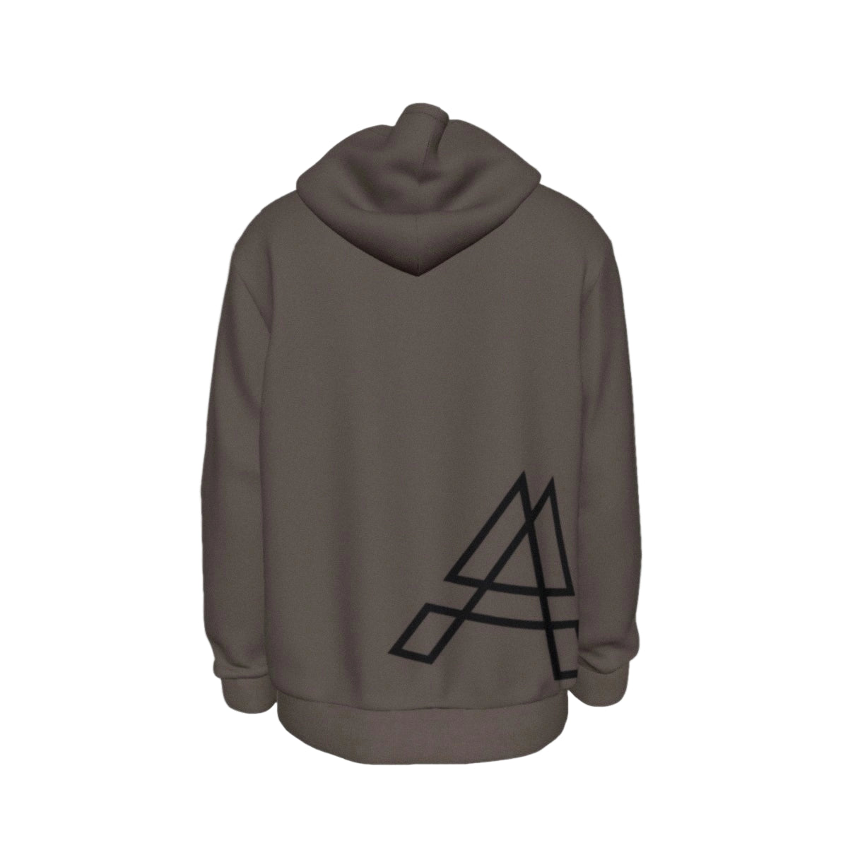 Brown hoodie with a black Arcane Gear logo on the back against a white background