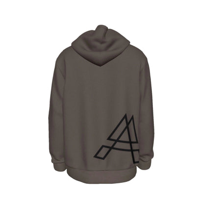 Brown hoodie with a black Arcane Gear logo on the back against a white background