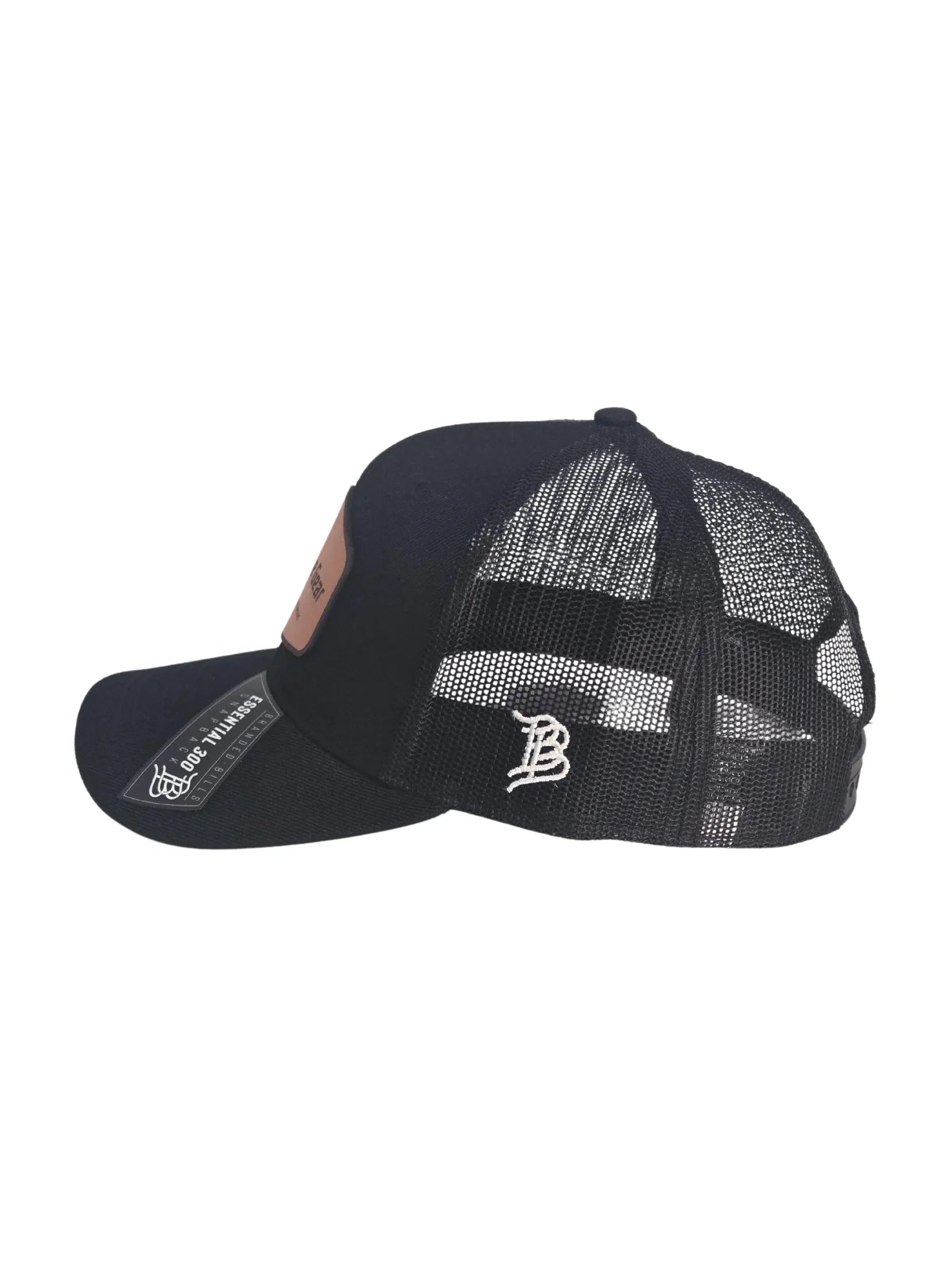 Black mesh cap with a logo on a white background