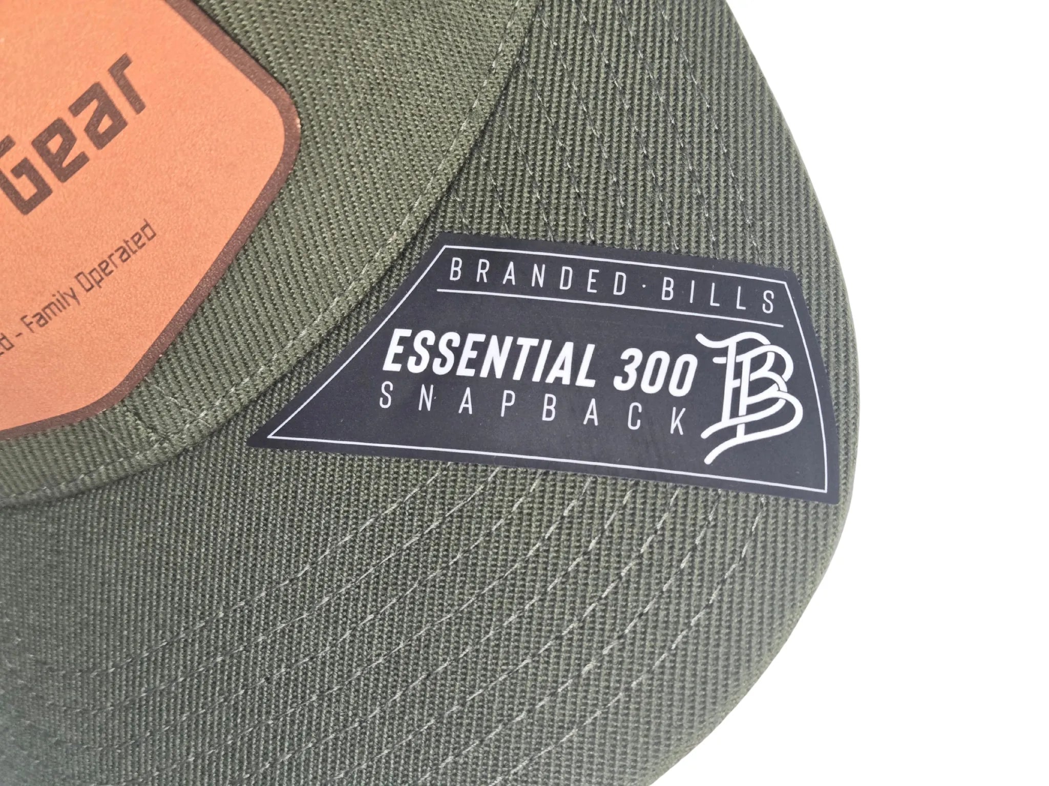 Green snapback cap with 'Branded Bills' label on a white background